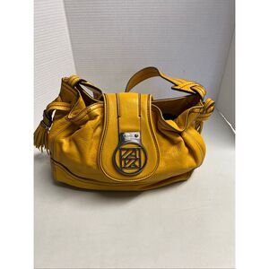 AK ANNE KLEIN Womens Pebble Leather Orange bag 7X4X11 Magnetic Flap Silver Hardw